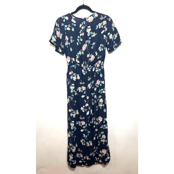 Sienna Sky Navy Floral Wrap Jumpsuit Wide Leg Short Sleeve Lightweight Sz Small - Picture 3 of 8